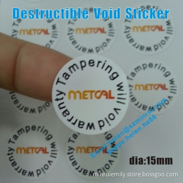 Custom Destructible Warranty Void Label Sticker,tamper Evident Eggshell Round Warranty Paper Stickers 